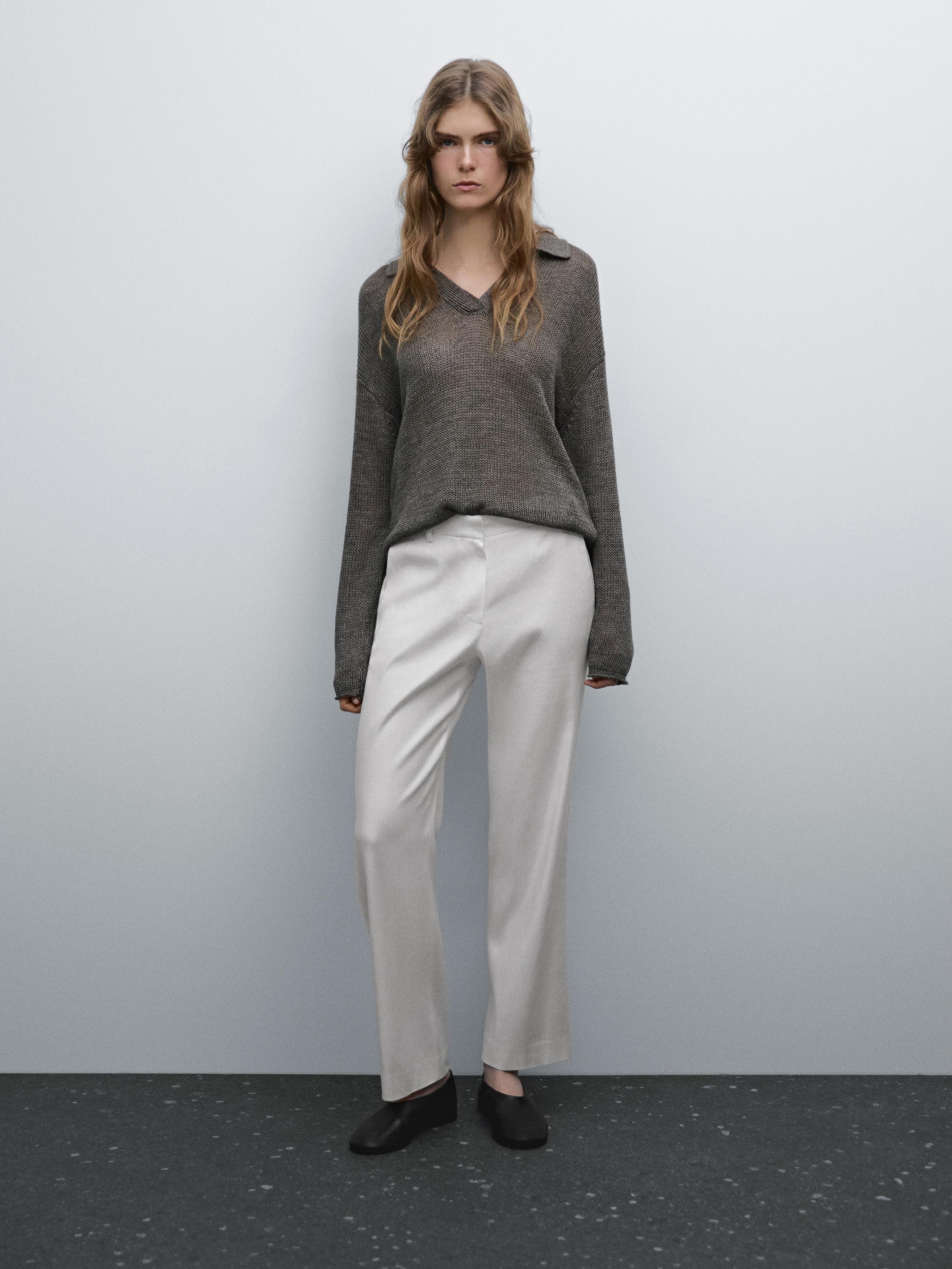 Linen blend stretch trousers - White | ZARA United States