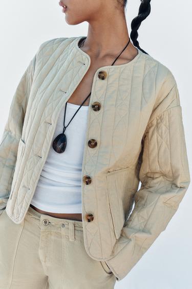 RUSTIC LINEN BLEND PUFFER JACKET - Stone by Zara