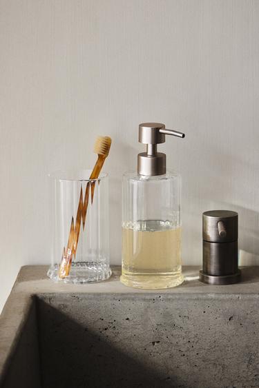 STRIPED BOROSILICATE BATHROOM ACCESSORIES - DUSTY BLUE by Zara