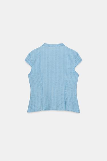 STRIPED BUTTON-UP WRAP TOP - Light blue by Zara - Image 8