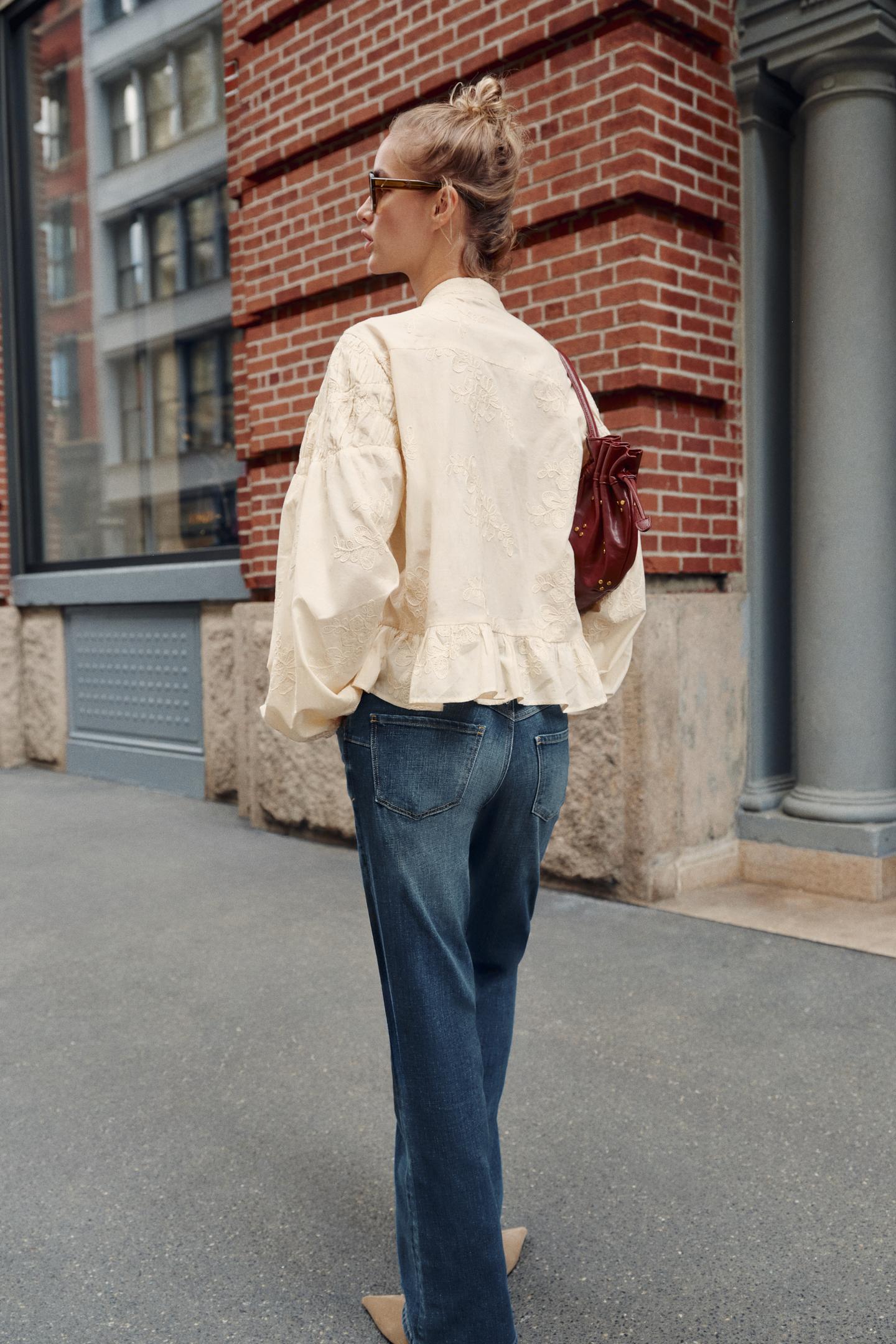 Женская блузка Zara Embroidered Frog Fastening Blouse, цвет: Экрю — фото 4