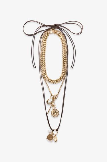 3-PACK OF CHAIN CORD CHARM NECKLACES - Golden by Zara