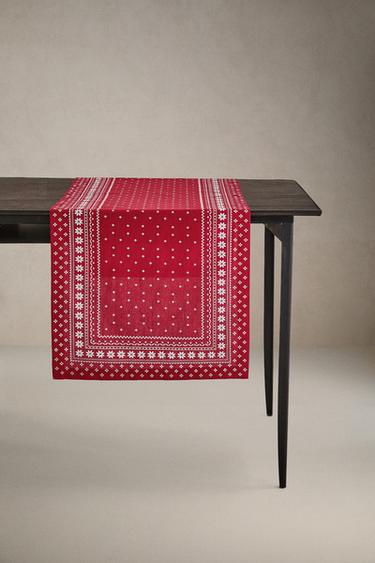 Zaras BORDSLÖPARE I BOMULL MED JULMOTIV - Röd - Bild 0