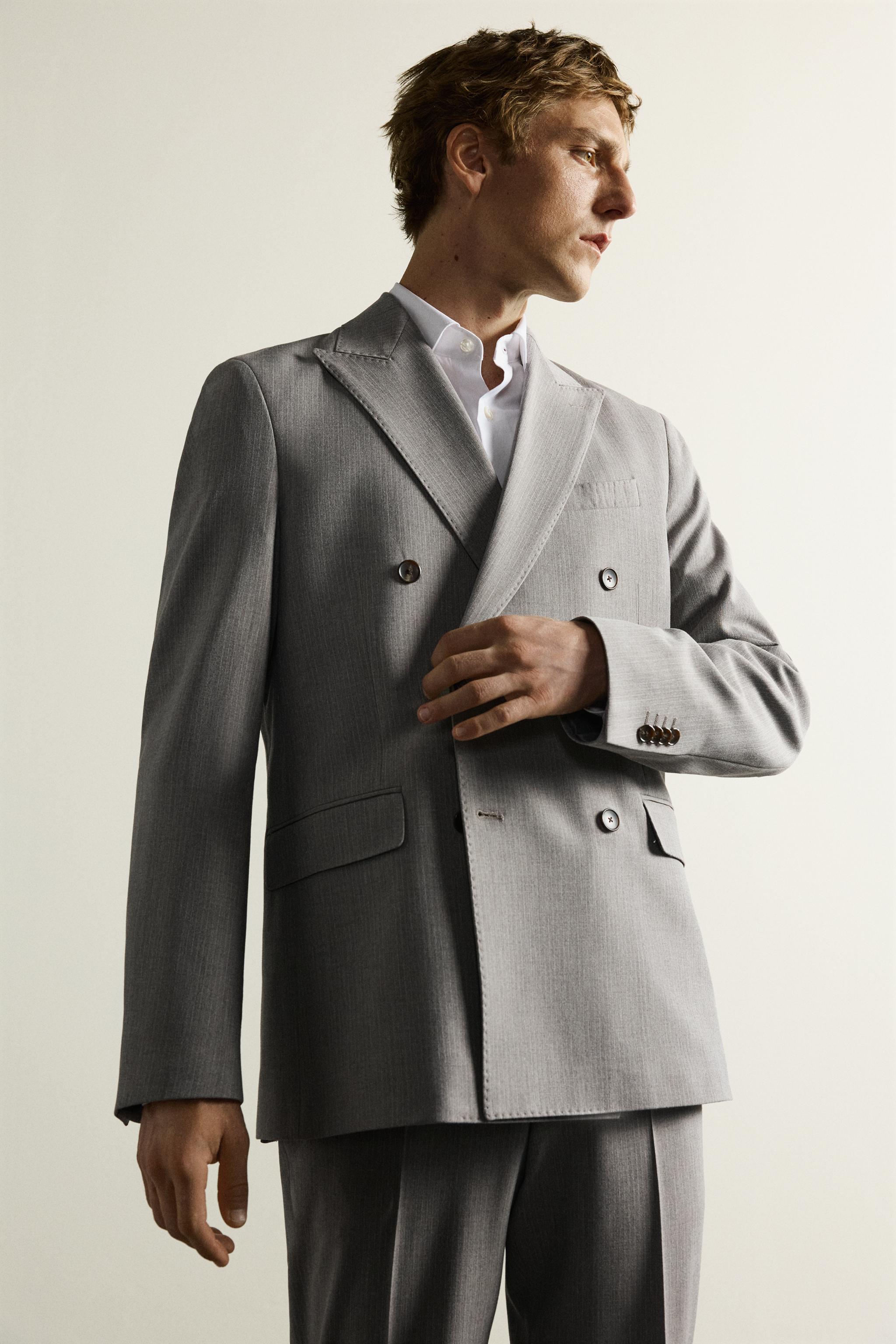STRIPED DOUBLE BREASTED SUIT BLAZER