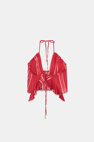 STRIPED CROP TOP - Reds by Zara - Image 0