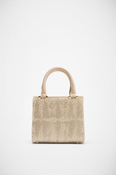 BOLSO EFECTO SATINADO PERLAS - Beige de Zara