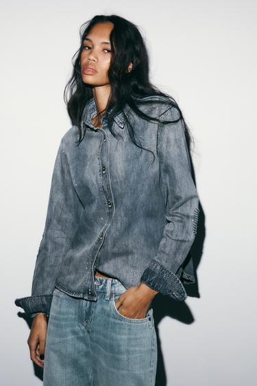 TRF WIDE-LEG LOW-RISE JEANS - Blue / Grey by Zara