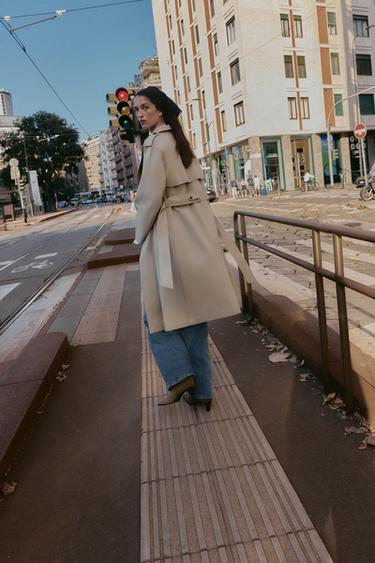 WINDPROOF WATER REPELLENT LONG TRENCH COAT WITH BELT - camel by Zara - Image 2