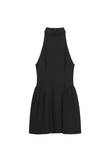 HALTERNECK PLEATED SHORT DRESS