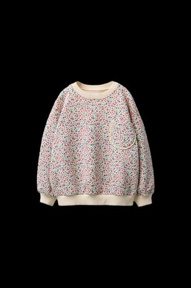 SUDADERA FLORES BOLSILLO CON PUNTILLA  - Crudo de Zara