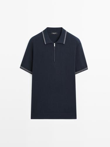 Pull polo en maille à détail de col - Bleu marine de Zara - Image 0