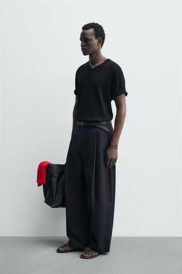 TEXTURED COTTON/LINEN TROUSERS - Navy blue by Zara - Image 3