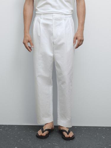 Pantalon balloon double pince - Blanc cassé de Zara