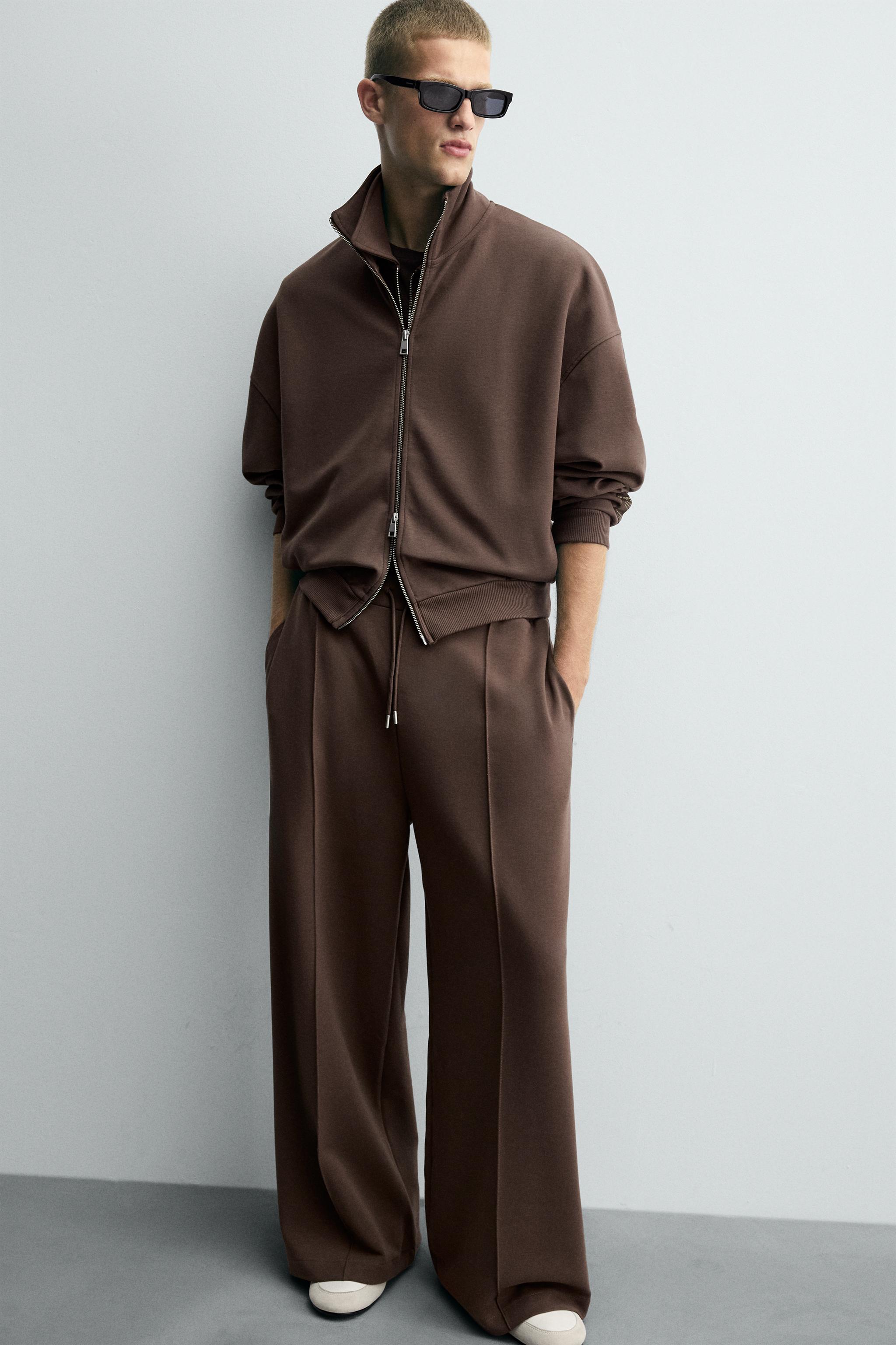 NEOPRENE EFFECT PANTS WITH LABEL - Chocolate | ZARA United States