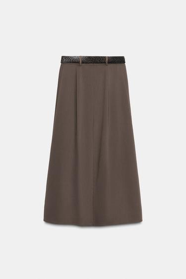 JUPE MI-LONGUE CAPE CEINTURE - Marron de Zara - Image 6