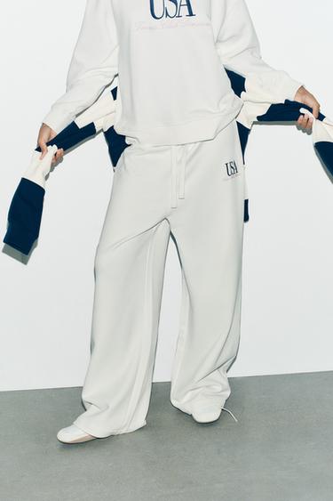 COTTON TEXT TROUSERS - Ecru by Zara