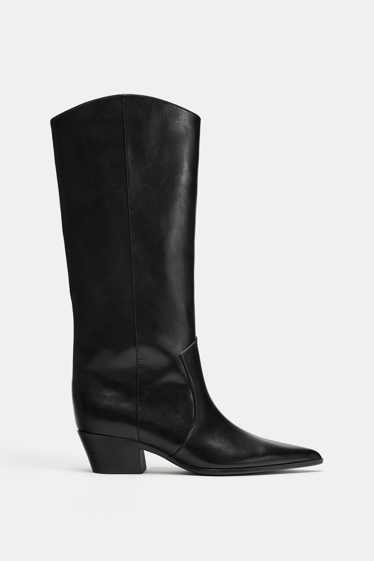 COWBOY HEELED BOOTS — Black