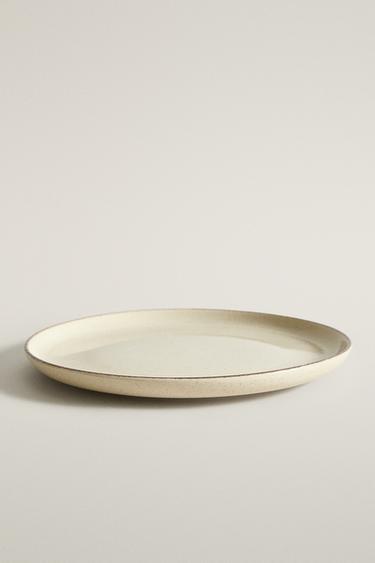 AGED RIM STONEWARE DESSERT PLATE — Light ecru 2