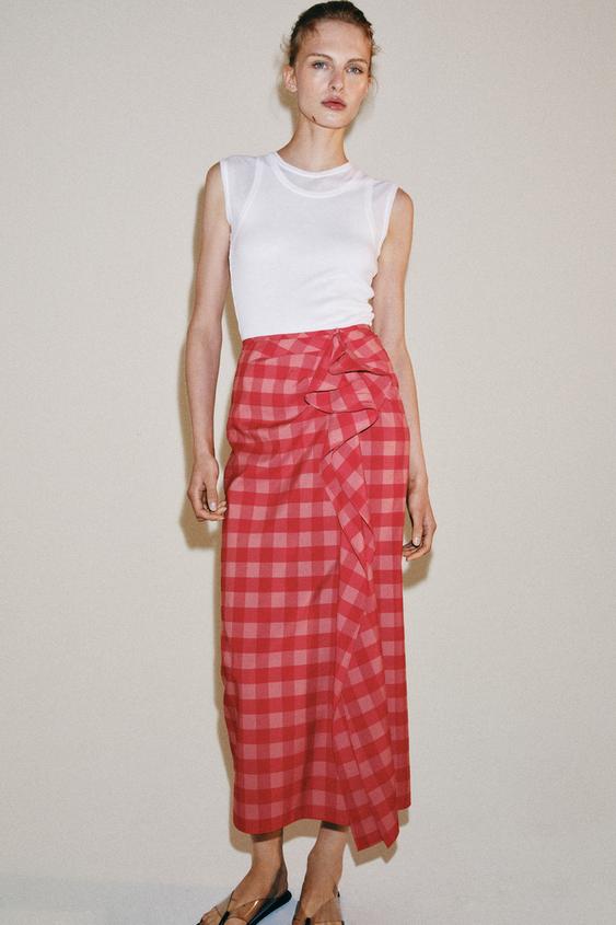 SAIA MIDI COM BABADOS ZW COLLECTION - Vermelho da Zara - Imagem 0