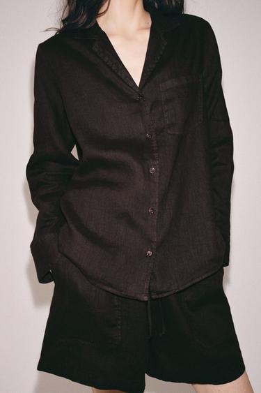 CHEMISE EN LIN À POCHE ZW COLLECTION - Marron de Zara - Image 1