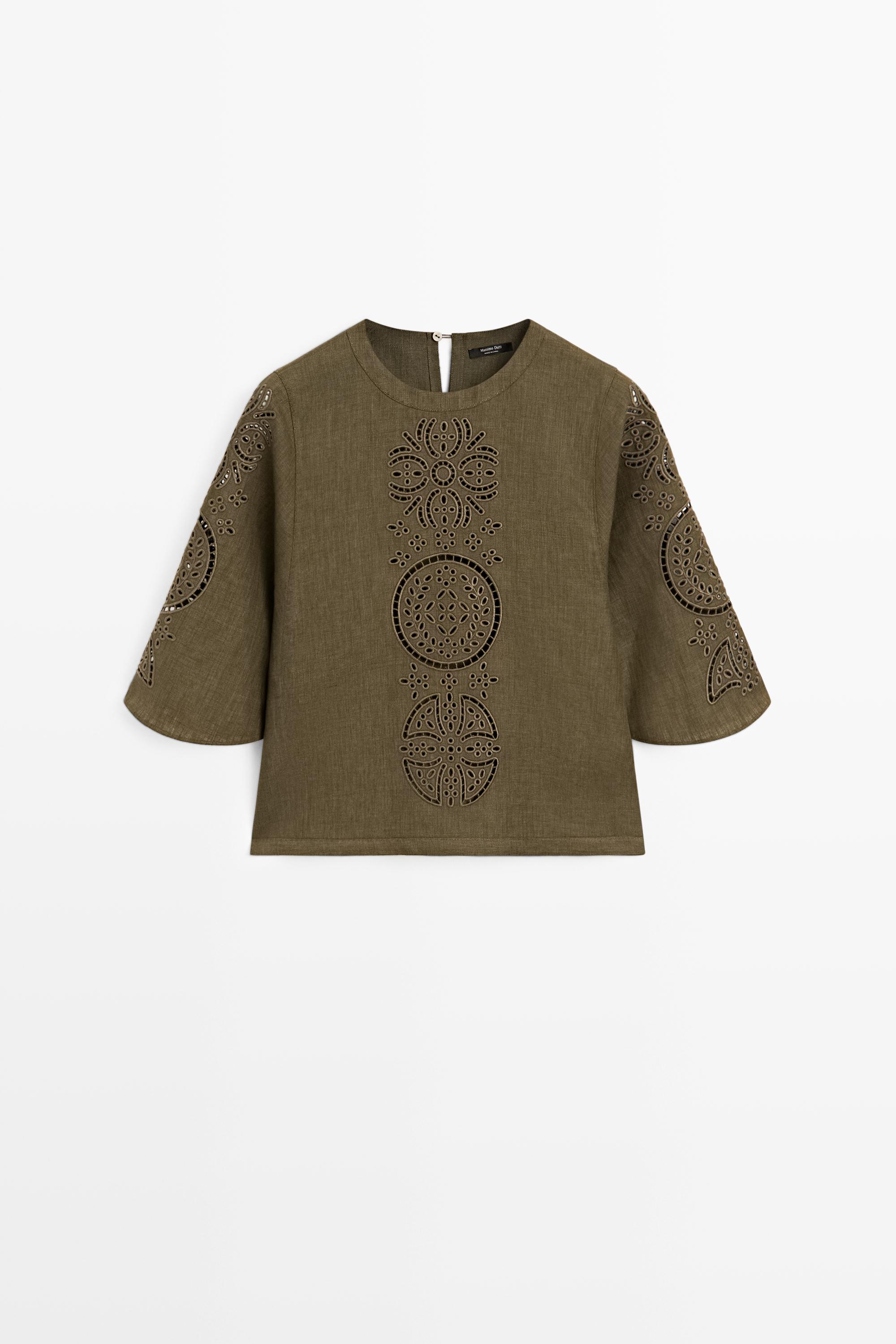 Linen blend blouse with embroidered details