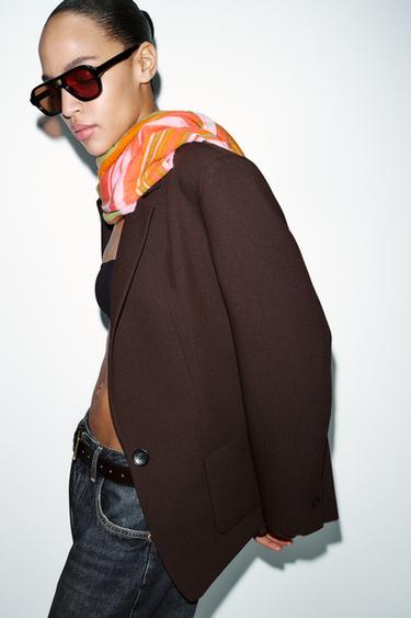 Zara STRAIGHT BLAZER WITH SHOULDER PADS - Light brown