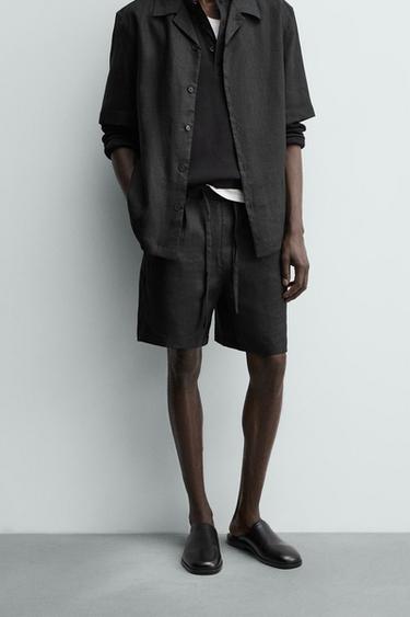 RELAXED FIT LINEN BERMUDA SHORTS - Black by Zara