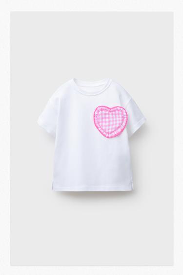 CAMISETA CORAZÓN ESTAMPADO - Rosa palo de Zara
