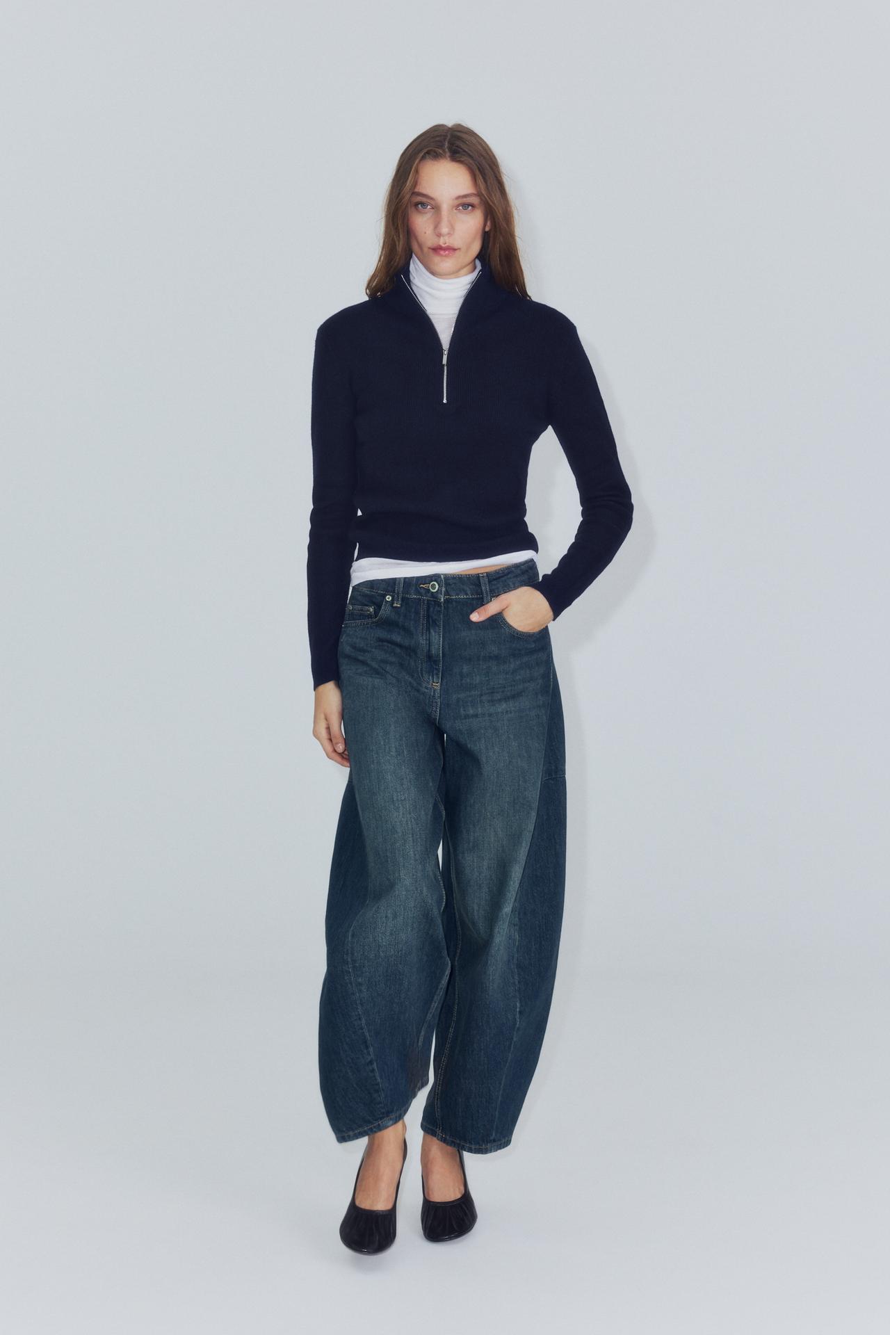 ZW COLLECTION MID-RISE BALLOON JEANS — Mid-blue