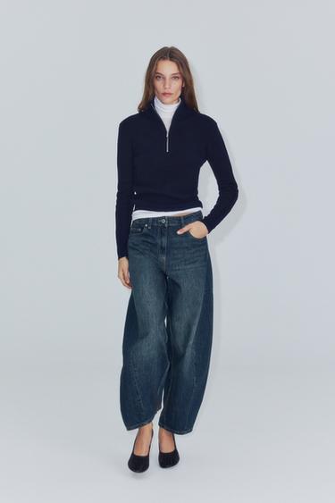 ZW COLLECTION MID-RISE BALLOON JEANS — Mid-blue 1