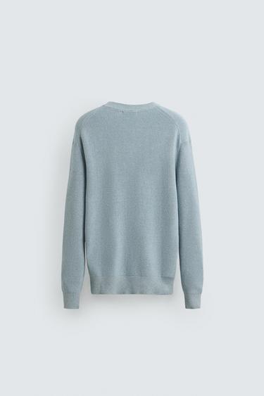 PULL EN MAILLE PERLÉE - Bleu chiné de Zara - Image 7