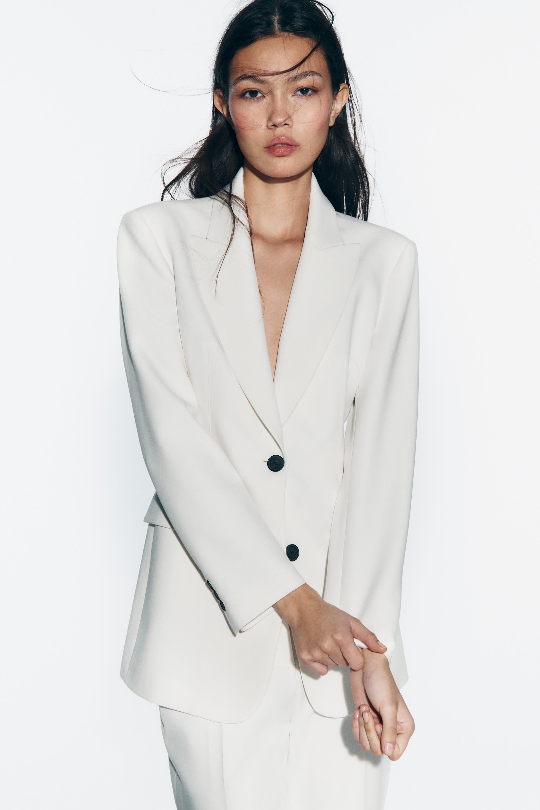 A Dress-and-Blazer Look: Zara Shoulder Pad Blazer and Asymmetrical