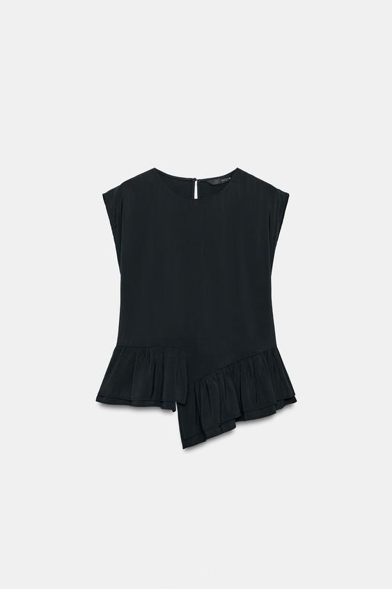 TOP VOLANTES ASIMÉTRICO - Negro de Zara - Imagen 0