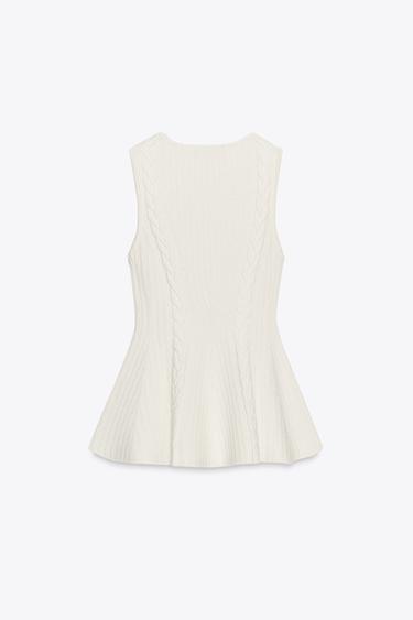 CABLE KNIT PEPLUM TOP - Ecru by Zara - Image 7