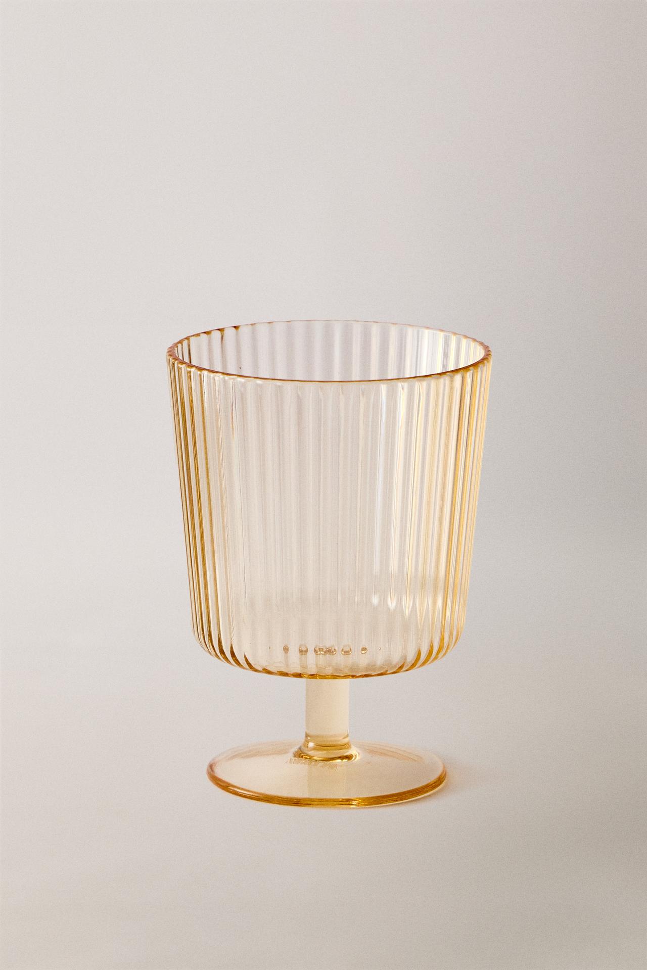 STRIPED MACRAMÉ WINE GLASS — Yellow
