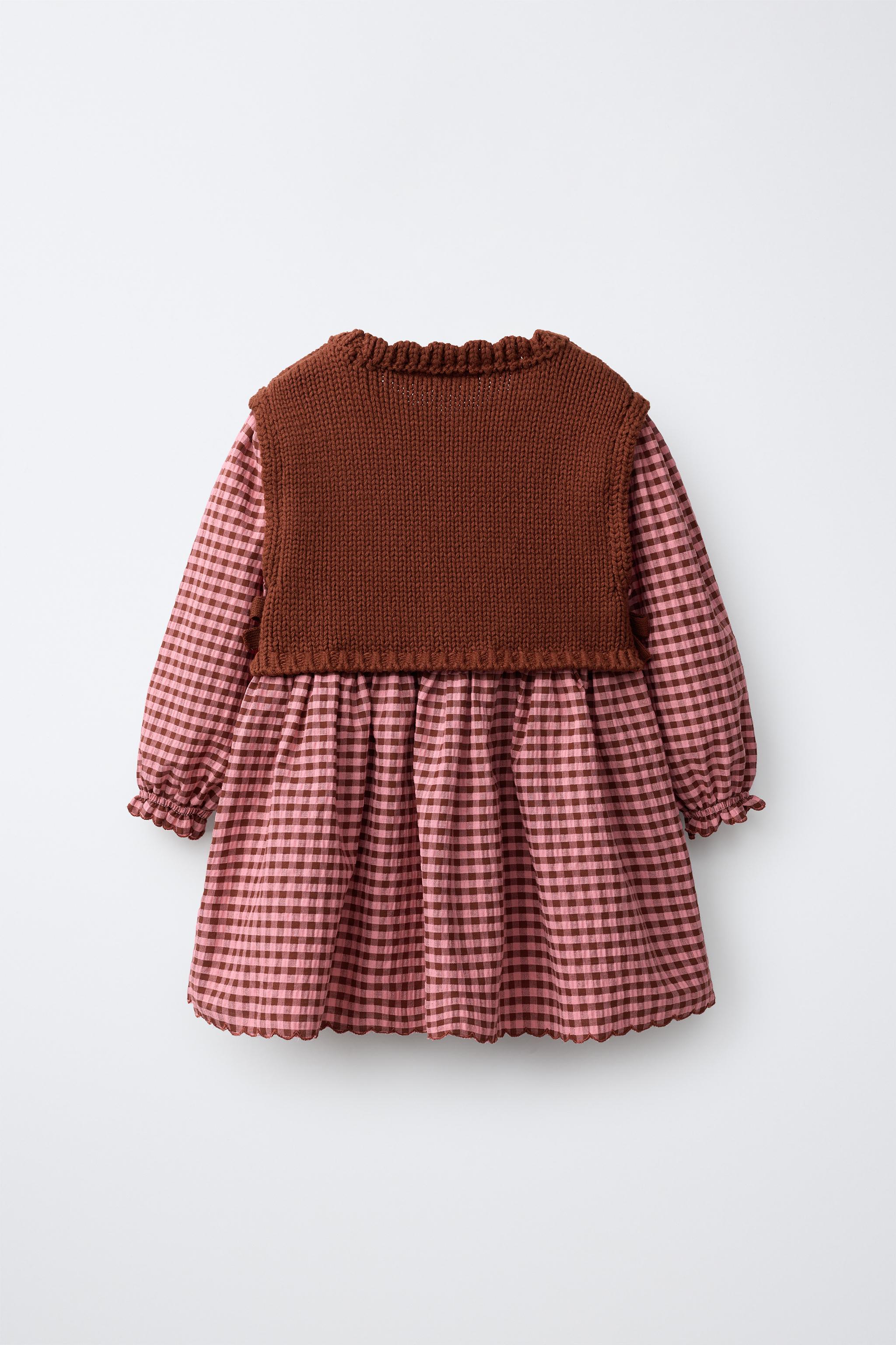 ROBE BIMATIÈRE CARREAUX VICHY ET FLEURS BRODÉES