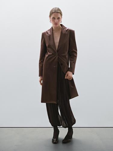 Zara Long satin coat - Studio - Brown - Image 0