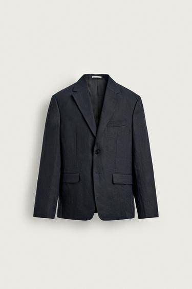 BLAZER DE TERNO 100% LINHO - Azul-marinho da Zara