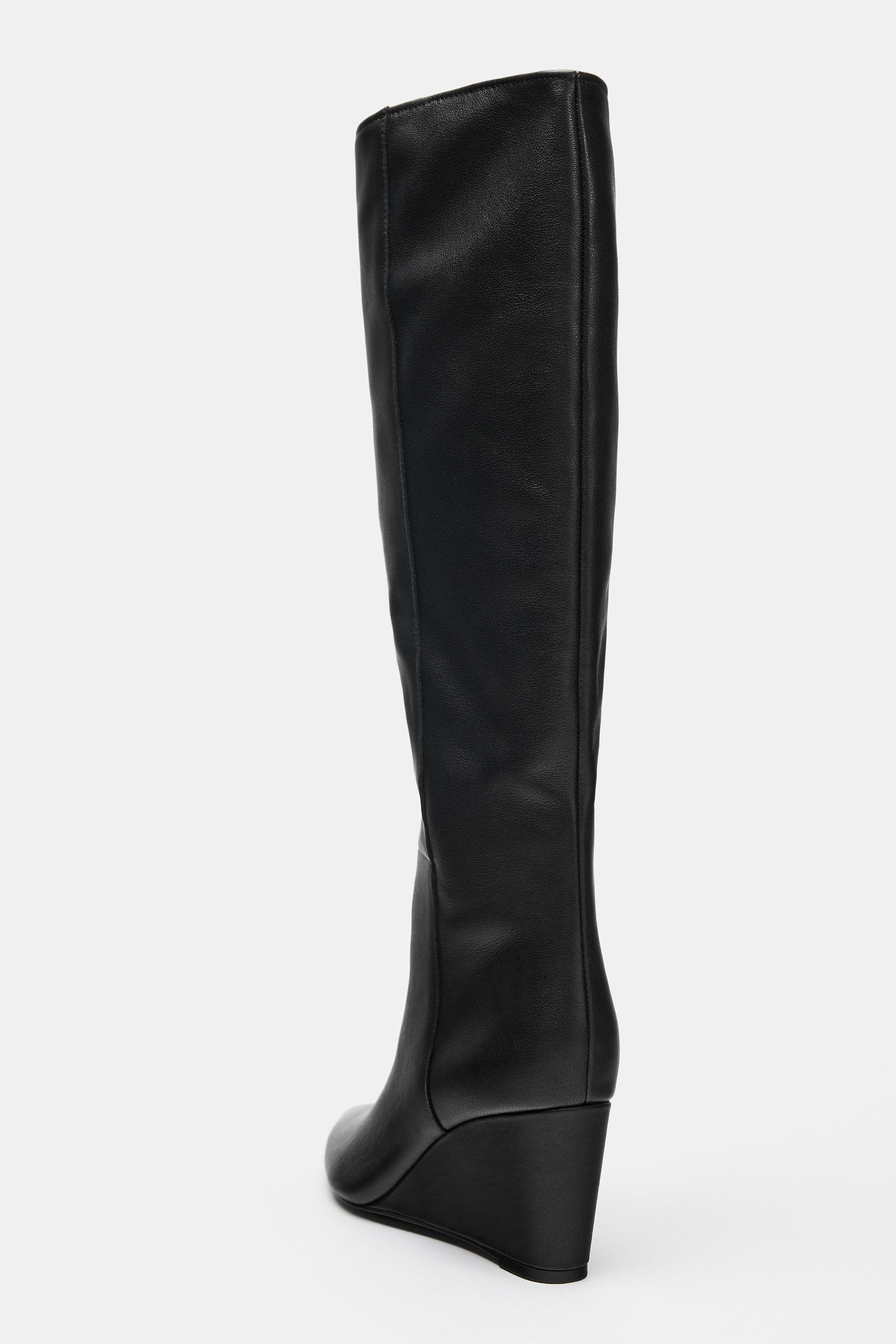 Женские ботинки Zara LEATHER WEDGE BOOTS — фото 6