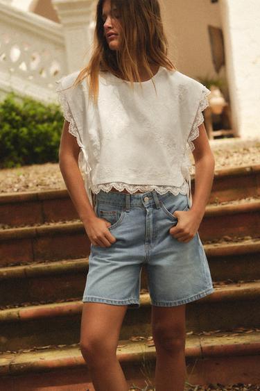 QUẦN SHORT BERMUDA DENIM TRF CẠP LỠ - Màu xanh nhạt từ Zara