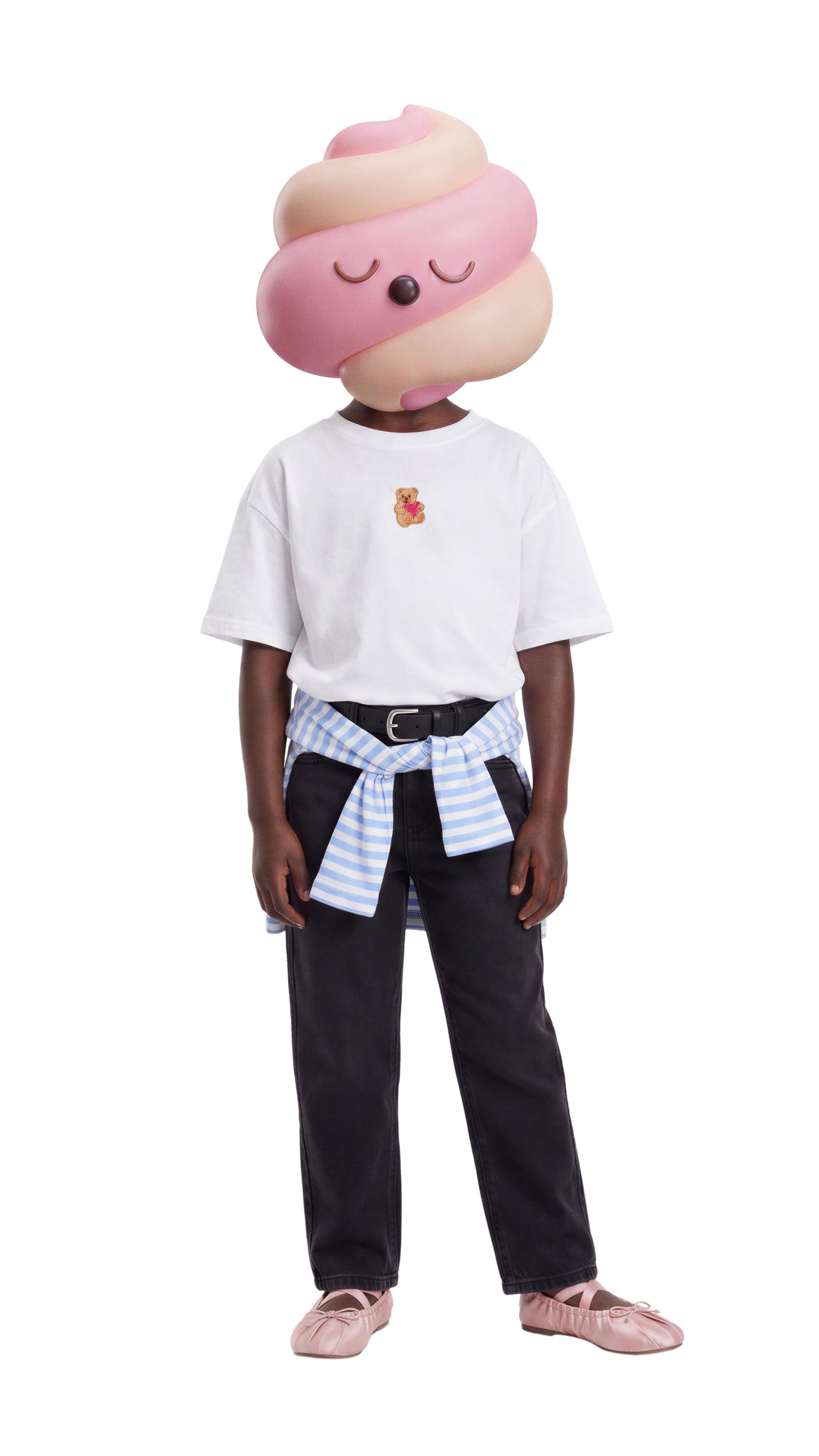 STRIPED BEAR EMBROIDERED T-SHIRT — White