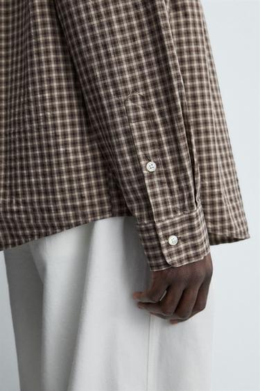 RELAXED FIT CHECK SHIRT - Beige by Zara - Image 5