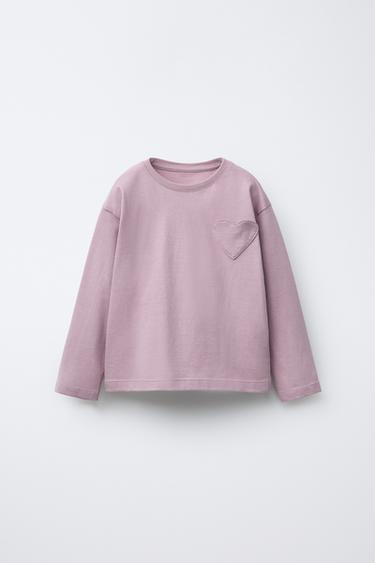 Zara HEART POCKET T-SHIRT - Purple