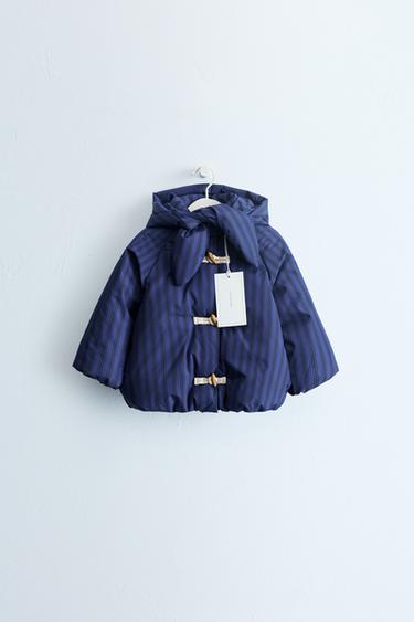ZARA TIMELESS - STRIPED COAT WITH DETACHABLE HOOD AND FROG FASTENING - Navy blue by Zara