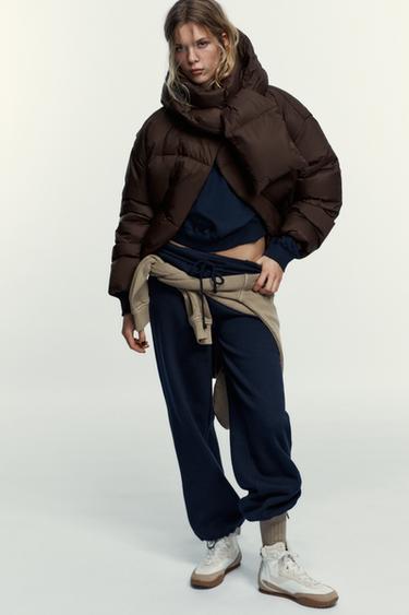КОРОТКИЙ ВОДОВІДШТОВХУЮЧИЙ ВІТРОЗАХИСНИЙ ПУХОВИК ІЗ КАПЮШОНОМ - Коричневий Zara