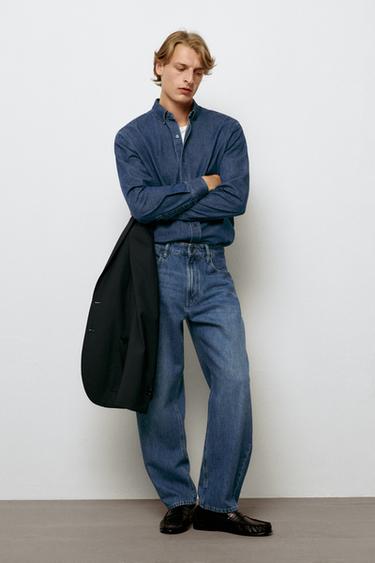 Zara 100% Cotton Regular Fit Denim Shirt - Mid-blue - Image 0