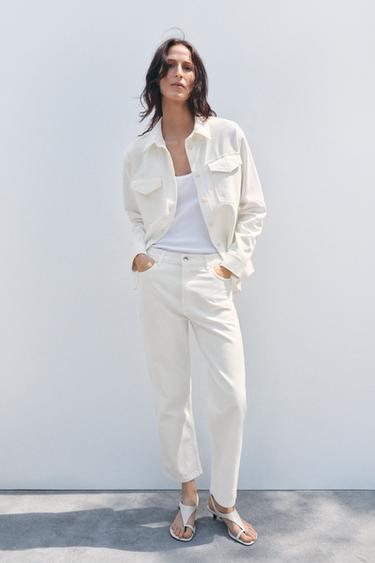 JEAN ZW COLLECTION DROIT TAILLE HAUTE CROPPED - Écru de Zara