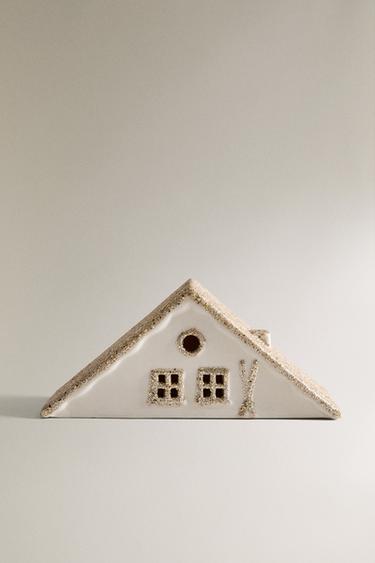 クリスマス スキー小屋 セラミックオーナメントホワイトZaraのクリスマス スキー小屋 セラミックオーナメント - ホワイト 