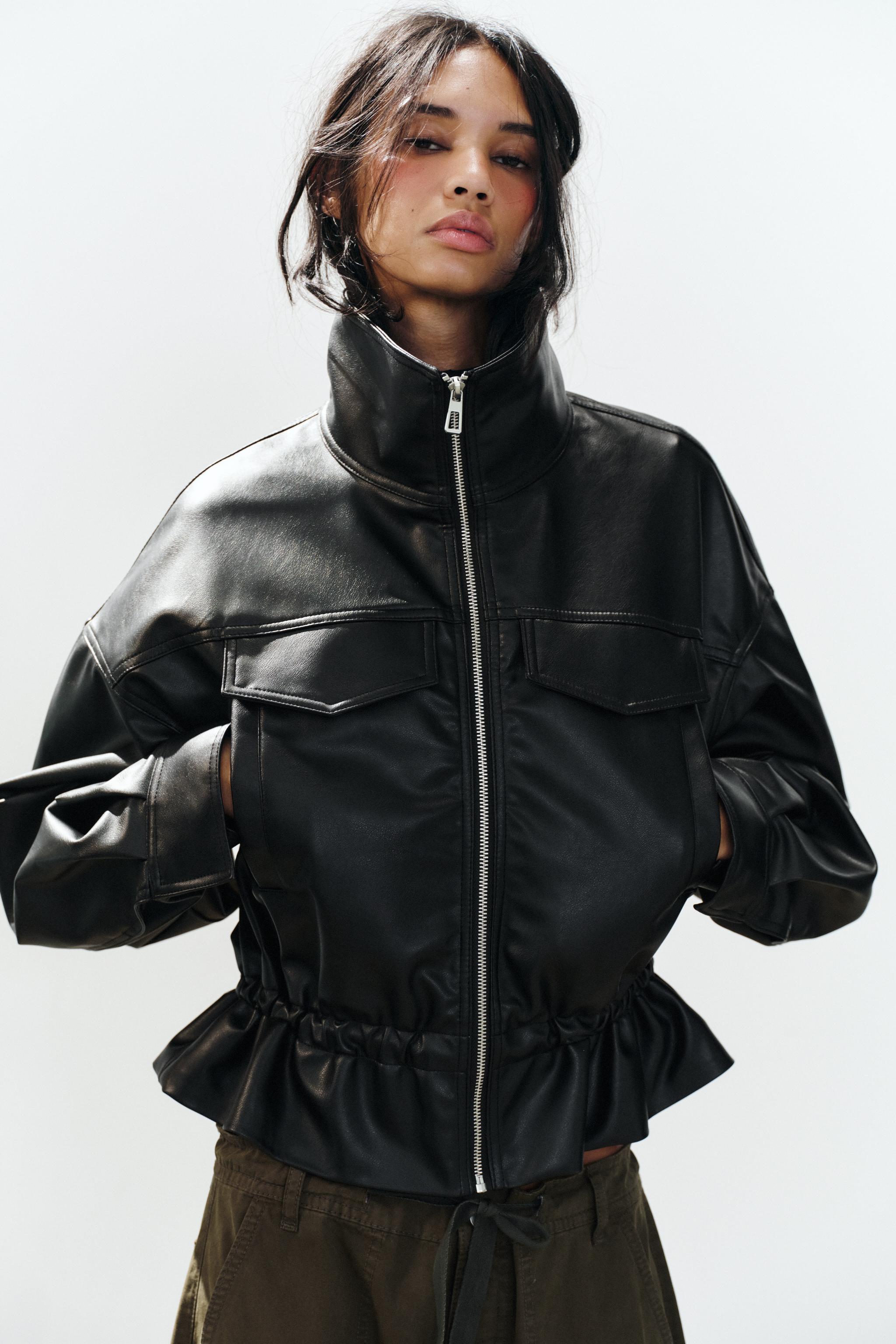 FAUX LEATHER ADJUSTABLE WAIST JACKET