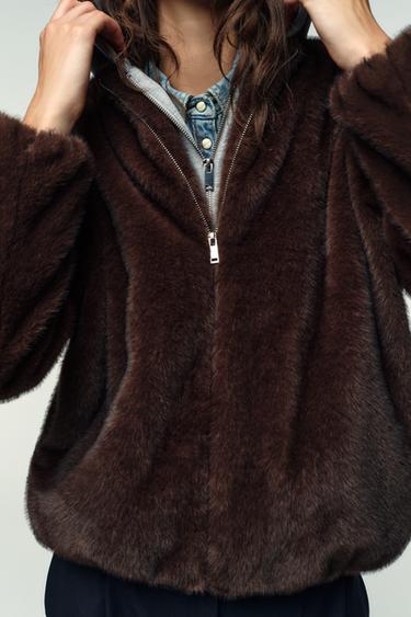 VESTE BIMATIÈRE À CAPUCHE EFFET FOURRURE - Marron de Zara - Image 5